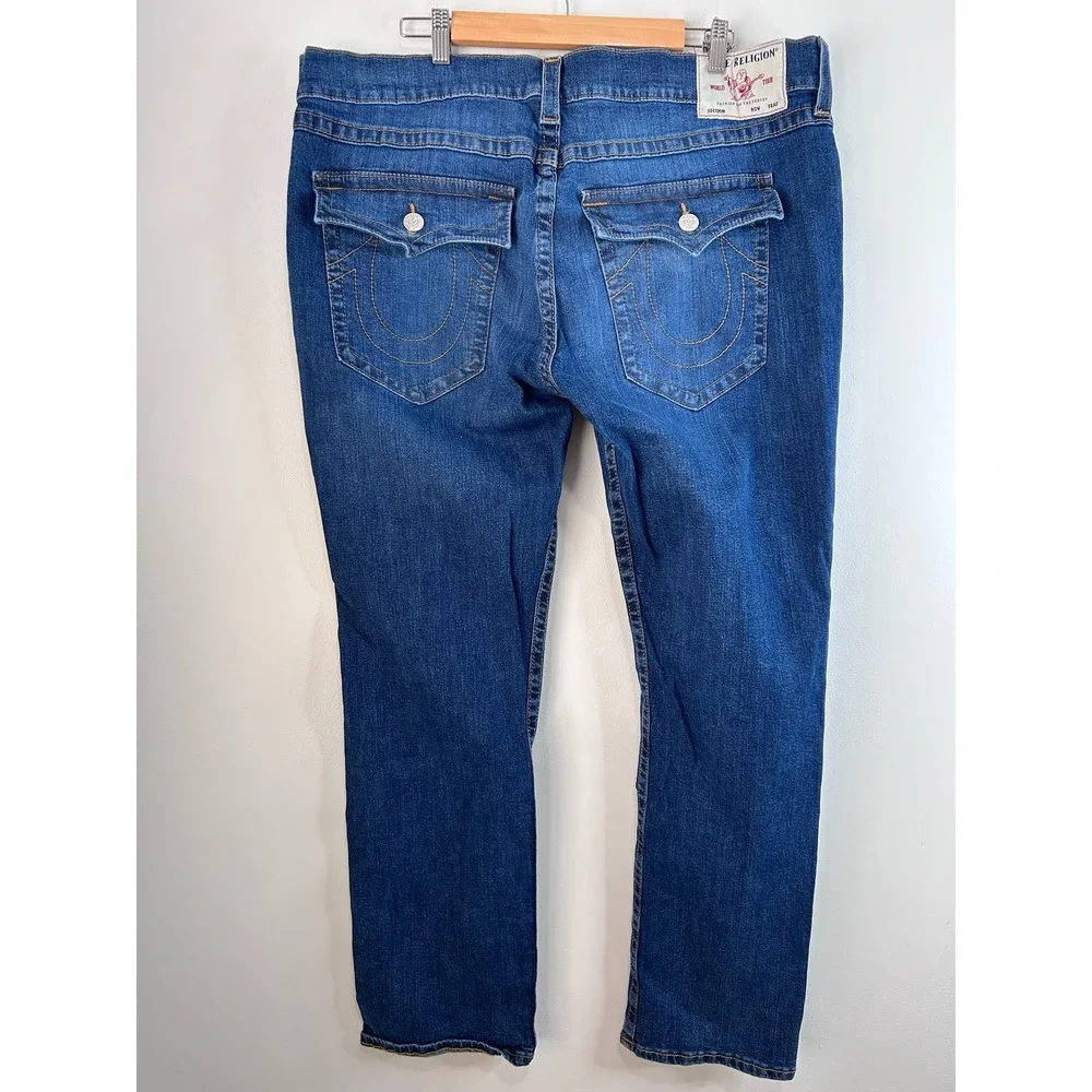 True Religion Mens Straight Leg Blue Denim Jeans‎ Medium Wash Size 42x31